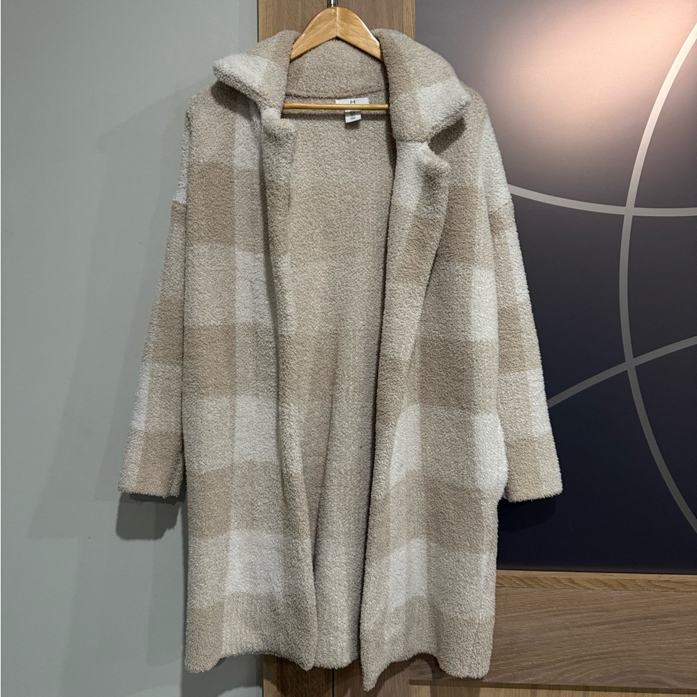 H by Halston buffalo check plaid collar cardigan